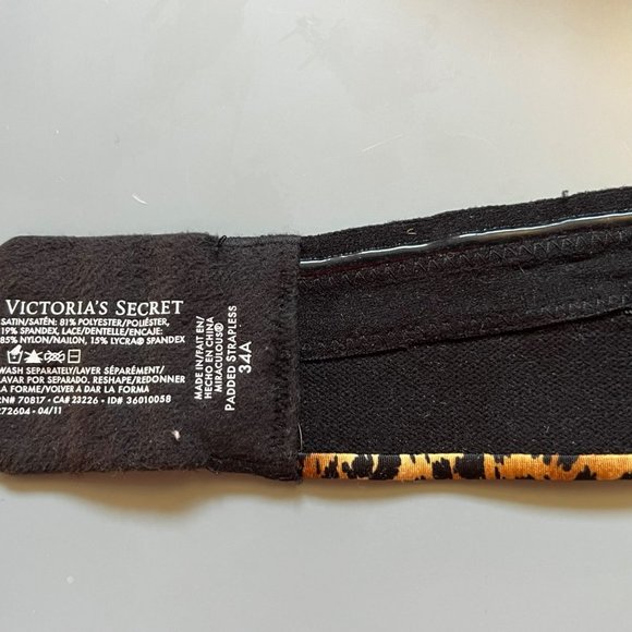 VICTORIA’S SECRET LEOPARD & LACE CONVERTIBLE STRAPLESS MIRACULOUS PADDED BRA SIZ - Picture 12 of 13